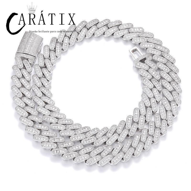 CARÁTIX – 14mm Solid Rhombus Cuban Miami Link Chain Necklace | 5A CZ Bling Iced Hip Hop Jewelry for Men - CaratixJewelry